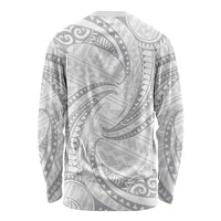 White Sunday Lotu Tamaiti Long Sleeve Shirt Polynesian Wave Pastel Gray - Polynesian Pride