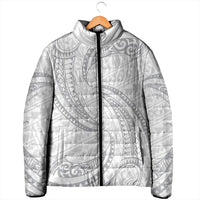 White Sunday Lotu Tamaiti Padded Jacket Polynesian Wave Pastel Gray - Polynesian Pride