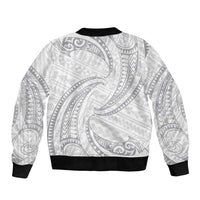 White Sunday Lotu Tamaiti Sleeve Zip Bomber Jacket Polynesian Wave Pastel Gray - Polynesian Pride