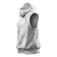White Sunday Lotu Tamaiti Sleeveless Hoodie Polynesian Wave Pastel Gray - Polynesian Pride