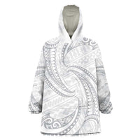 White Sunday Lotu Tamaiti Wearable Blanket Hoodie Polynesian Wave Pastel Gray - Polynesian Pride