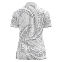 White Sunday Lotu Tamaiti Women Polo Shirt Polynesian Wave Pastel Gray - Polynesian Pride