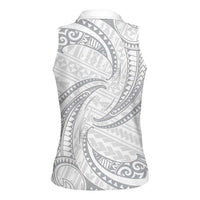 White Sunday Lotu Tamaiti Women Sleeveless Polo Shirt Polynesian Wave Pastel Gray - Polynesian Pride