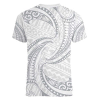 White Sunday Lotu Tamaiti Women V-Neck T-Shirt Polynesian Wave Pastel Gray - Polynesian Pride