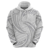 White Sunday Lotu Tamaiti Zip Hoodie Polynesian Wave Pastel Gray - Polynesian Pride