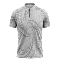 White Sunday Lotu Tamaiti Zipper Polo Shirt Polynesian Wave Pastel Gray - Polynesian Pride