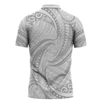 White Sunday Lotu Tamaiti Zipper Polo Shirt Polynesian Wave Pastel Gray - Polynesian Pride