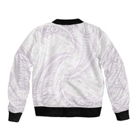 White Sunday Lotu Tamaiti Bomber Jacket Polynesian Wave Pastel Mauve - Polynesian Pride