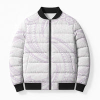 White Sunday Lotu Tamaiti Bomber Puffer Jacket Polynesian Wave Pastel Mauve - Polynesian Pride