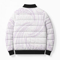 White Sunday Lotu Tamaiti Bomber Puffer Jacket Polynesian Wave Pastel Mauve - Polynesian Pride