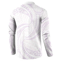 White Sunday Lotu Tamaiti Button Sweatshirt Polynesian Wave Pastel Mauve - Polynesian Pride