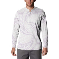 White Sunday Lotu Tamaiti Button Sweatshirt Polynesian Wave Pastel Mauve - Polynesian Pride