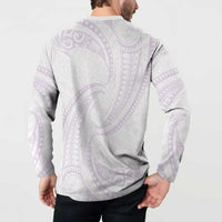 White Sunday Lotu Tamaiti Button Sweatshirt Polynesian Wave Pastel Mauve - Polynesian Pride