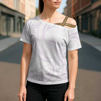 White Sunday Lotu Tamaiti Cross Shoulder Shirt Polynesian Wave Pastel Mauve - Polynesian Pride