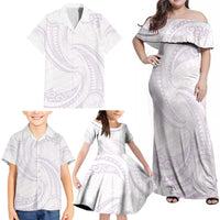 White Sunday Lotu Tamaiti Family Matching Off Shoulder Maxi Dress and Hawaiian Shirt Polynesian Wave Pastel Mauve - Polynesian Pride