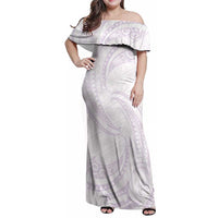 White Sunday Lotu Tamaiti Family Matching Off Shoulder Maxi Dress and Hawaiian Shirt Polynesian Wave Pastel Mauve - Polynesian Pride