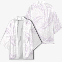 White Sunday Lotu Tamaiti Kimono Polynesian Wave Pastel Mauve - Polynesian Pride
