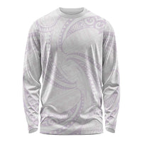 White Sunday Lotu Tamaiti Long Sleeve Shirt Polynesian Wave Pastel Mauve - Polynesian Pride