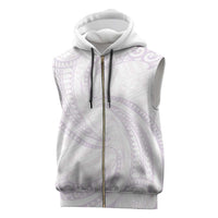 White Sunday Lotu Tamaiti Sleeveless Zip Hoodie Polynesian Wave Pastel Mauve - Polynesian Pride