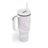 White Sunday Lotu Tamaiti Tumbler With Handle Polynesian Wave Pastel Mauve - Polynesian Pride