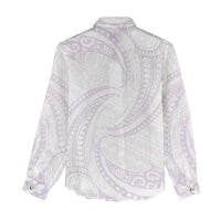 White Sunday Lotu Tamaiti Women Casual Shirt Polynesian Wave Pastel Mauve - Polynesian Pride