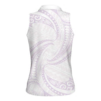 White Sunday Lotu Tamaiti Women Sleeveless Polo Shirt Polynesian Wave Pastel Mauve - Polynesian Pride