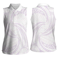 White Sunday Lotu Tamaiti Women Sleeveless Polo Shirt Polynesian Wave Pastel Mauve - Polynesian Pride