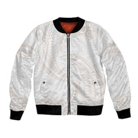 White Sunday Lotu Tamaiti Bomber Jacket Polynesian Wave Pastel Nude - Polynesian Pride
