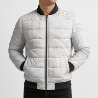 White Sunday Lotu Tamaiti Bomber Puffer Jacket Polynesian Wave Pastel Nude - Polynesian Pride