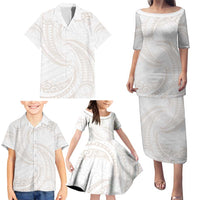 White Sunday Lotu Tamaiti Family Matching Puletasi and Hawaiian Shirt Polynesian Wave Pastel Nude - Polynesian Pride