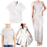 White Sunday Lotu Tamaiti Family Matching Tank Maxi Dress and Hawaiian Shirt Polynesian Wave Pastel Nude - Polynesian Pride