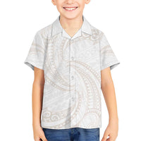 White Sunday Lotu Tamaiti Kid Hawaiian Shirt Polynesian Wave Pastel Nude - Polynesian Pride