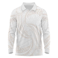 White Sunday Lotu Tamaiti Long Sleeve Polo Shirt Polynesian Wave Pastel Nude - Polynesian Pride