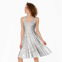 White Sunday Lotu Tamaiti Midi Dress Polynesian Wave Pastel Nude - Polynesian Pride