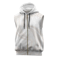 White Sunday Lotu Tamaiti Sleeveless Zip Hoodie Polynesian Wave Pastel Nude - Polynesian Pride