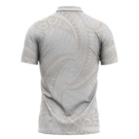 White Sunday Lotu Tamaiti Zipper Polo Shirt Polynesian Wave Pastel Nude - Polynesian Pride