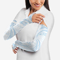 White Sunday Lotu Tamaiti Arm Sleeves Polynesian Wave Pastel Sky Blue - Polynesian Pride