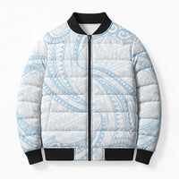 White Sunday Lotu Tamaiti Bomber Puffer Jacket Polynesian Wave Pastel Sky Blue - Polynesian Pride