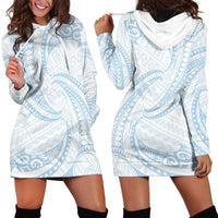 White Sunday Lotu Tamaiti Hoodie Dress Polynesian Wave Pastel Sky Blue - Polynesian Pride