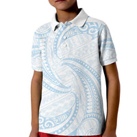 White Sunday Lotu Tamaiti Kid Polo Shirt Polynesian Wave Pastel Sky Blue - Polynesian Pride