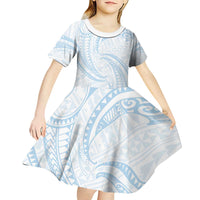 White Sunday Lotu Tamaiti Kid Short Sleeve Dress Polynesian Wave Pastel Sky Blue - Polynesian Pride
