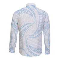 White Sunday Lotu Tamaiti Long Sleeve Button Shirt Polynesian Wave Pastel Sky Blue - Polynesian Pride