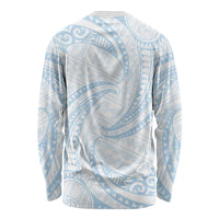 White Sunday Lotu Tamaiti Long Sleeve Shirt Polynesian Wave Pastel Sky Blue - Polynesian Pride