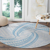 White Sunday Lotu Tamaiti Round Carpet Polynesian Wave Pastel Sky Blue - Polynesian Pride