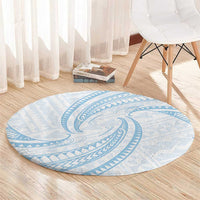 White Sunday Lotu Tamaiti Round Carpet Polynesian Wave Pastel Sky Blue - Polynesian Pride