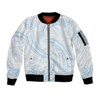 White Sunday Lotu Tamaiti Sleeve Zip Bomber Jacket Polynesian Wave Pastel Sky Blue - Polynesian Pride