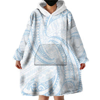 White Sunday Lotu Tamaiti Wearable Blanket Hoodie Polynesian Wave Pastel Sky Blue - Polynesian Pride