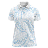 White Sunday Lotu Tamaiti Women Polo Shirt Polynesian Wave Pastel Sky Blue - Polynesian Pride