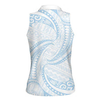 White Sunday Lotu Tamaiti Women Sleeveless Polo Shirt Polynesian Wave Pastel Sky Blue - Polynesian Pride