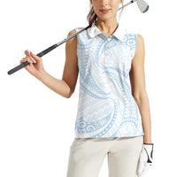 White Sunday Lotu Tamaiti Women Sleeveless Polo Shirt Polynesian Wave Pastel Sky Blue - Polynesian Pride
